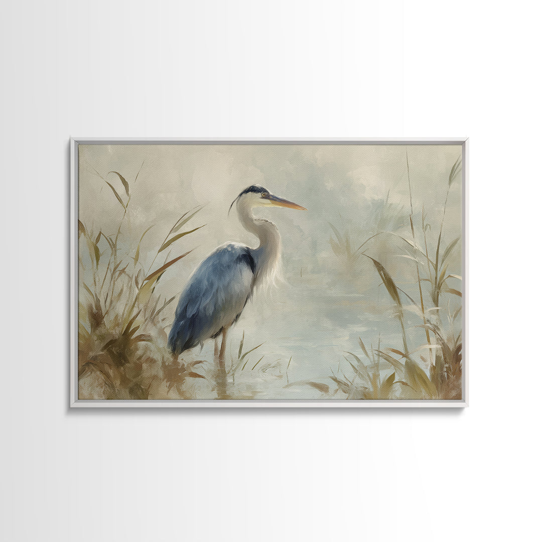 Blue Heron in Quiet Marsh Canvas Print, Waiting Room Art, Modern Art, Waiting Room Decor, Watercolor Art, Calm, WRA-3x2-16