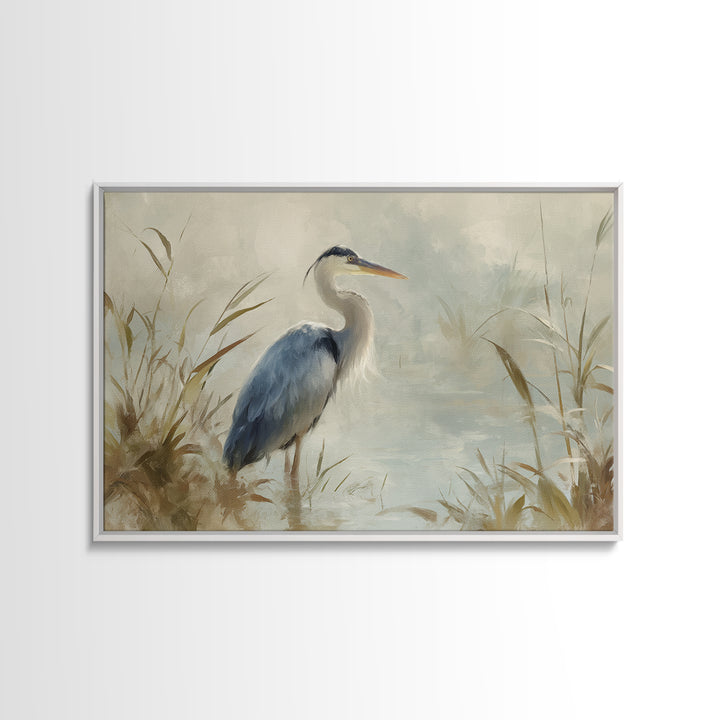 Blue Heron in Quiet Marsh Canvas Print, Waiting Room Art, Modern Art, Waiting Room Decor, Watercolor Art, Calm, WRA-3x2-16