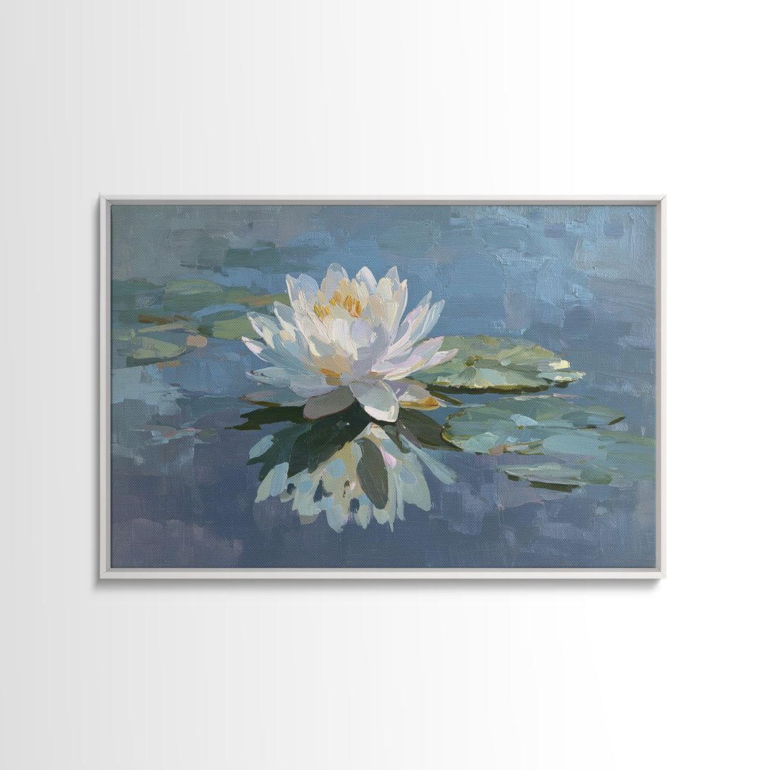Lotus Flower on Still Water Framed Canvas Print, Waiting Room Art, Dog Wall Art, Waiting Room Decor, Fine Art, Calm, Boho Decor, WRA-3x2-19