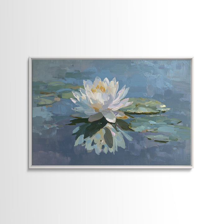 Lotus Flower on Still Water Framed Canvas Print, Waiting Room Art, Dog Wall Art, Waiting Room Decor, Fine Art, Calm, Boho Decor, WRA-3x2-19