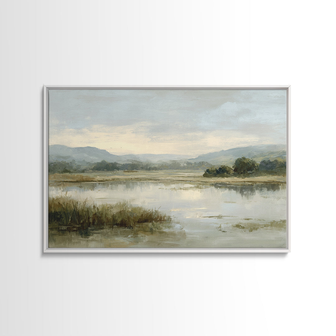 Peaceful Lake Reflection at Dawn Canvas Print, Waiting Room Art, Gallery Wall Art, Waiting Room Decor, Oil Painting, Calm, WRA-3x2-32