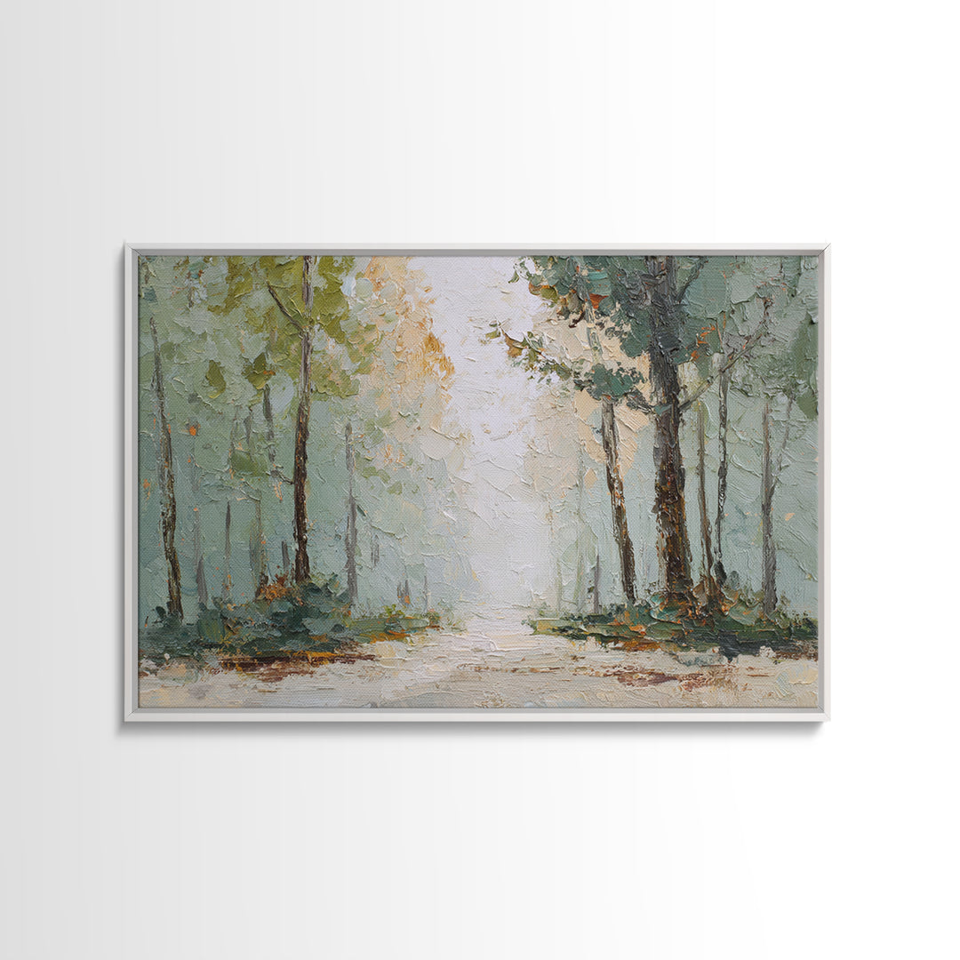 Misty Forest Path Framed Canvas Print, Waiting Room Art, Neutral Decor, Waiting Room Decor, Fine Art, Calm, Wall Art, WRA-3x2-39