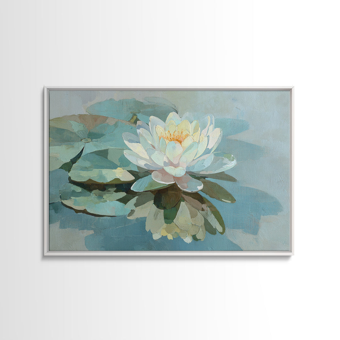 Lotus Flower on Still Water Canvas Print, Waiting Room Art, Fine Art, Waiting Room Decor, Calm, Minimalist Decor, WRA-3x2-43