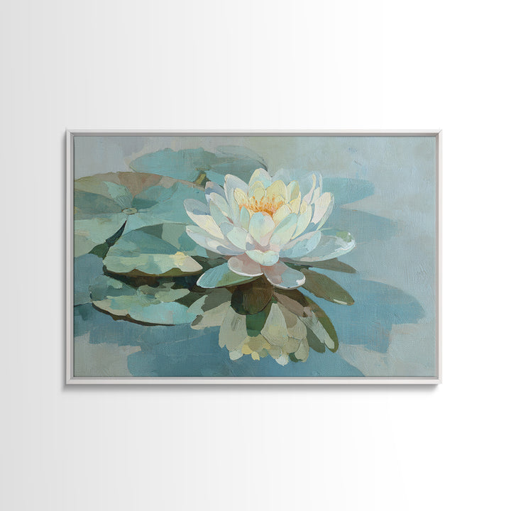 Lotus Flower on Still Water Canvas Print, Waiting Room Art, Fine Art, Waiting Room Decor, Calm, Minimalist Decor, WRA-3x2-43