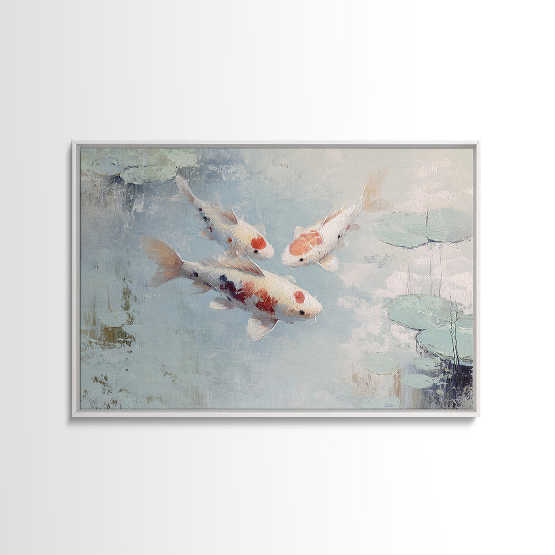 Gentle Koi Fish Framed Canvas Print, Waiting Room Art, Minimalist Wall Art, Waiting Room Decor, Oil Painting, Calm, Dental Art, WRA-3x2-50