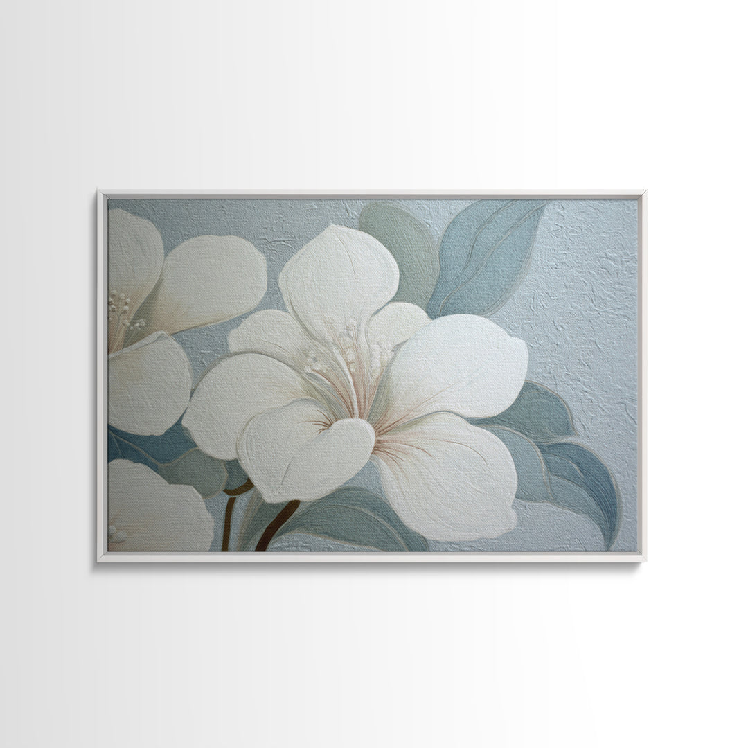 White Orchid on Light Gray Ground Framed Canvas Print, Waiting Room Art, Art Print, Waiting Room Decor, Oil Painting, Calm, WRA-3x2-59