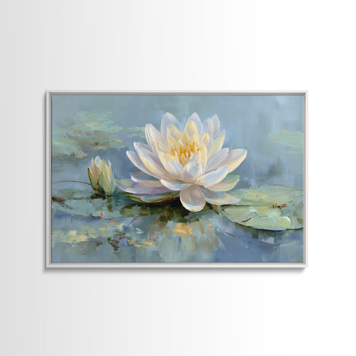 Lotus Flower on Still Water Canvas Print, Waiting Room Art, Textured Painting, Waiting Room Decor, Watercolor Art, Calm, WRA-3x2-67