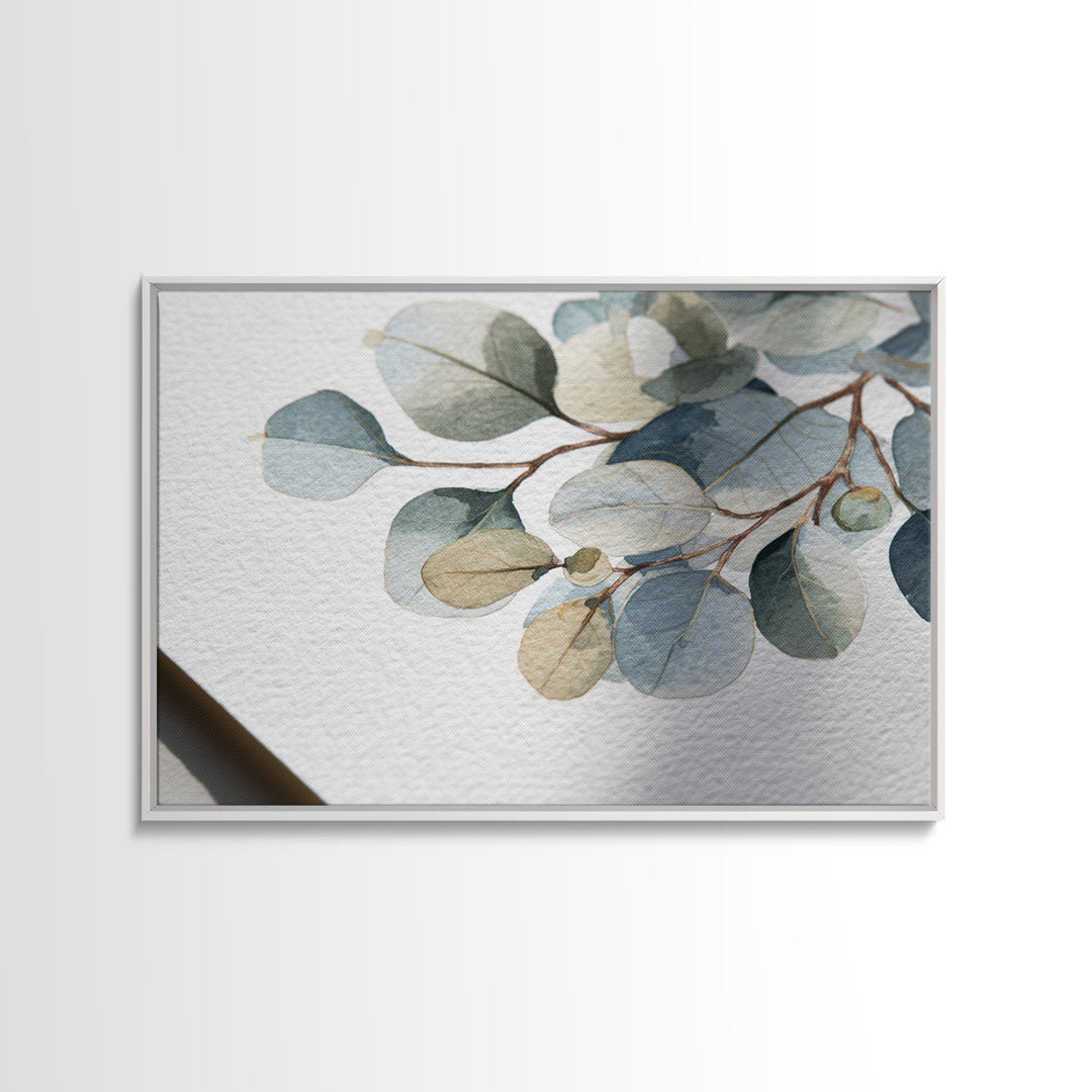 Clean Eucalyptus Leaf Study Framed Canvas Print, Waiting Room Art, Dog Wall Art, Waiting Room Decor, Fine Art, Calm, Boho Decor, WRA-3x2-69