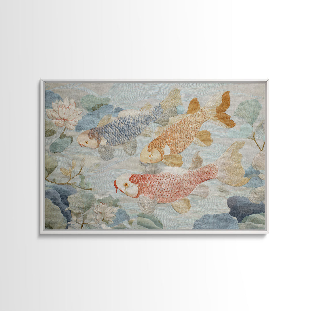 Gentle Koi Fish Framed Canvas Print, Waiting Room Art, Minimalist Wall Art, Waiting Room Decor, Oil Painting, Calm, Dental Art, WRA-3x2-74