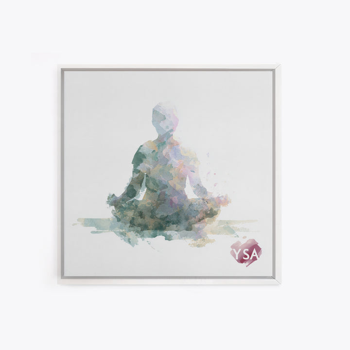 Soft Watercolor Aura Around Seated Figure Canvas Print, Yoga Studio Art, Living Room Wall Art, Yoga Studio Decor, Balance, YSA-1x1-23