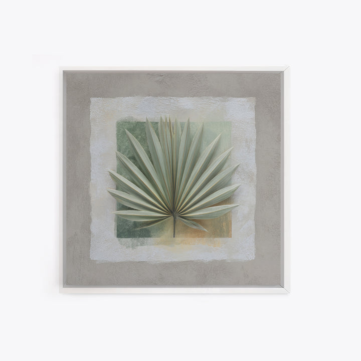 Gentle Palm Leaf Shadow on Plaster Framed Canvas Print, Yoga Studio Art, Art Print, Yoga Studio Decor, Oil Painting, Balance, YSA-1x1-48