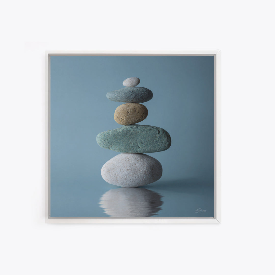 Balanced Stones Beside Calm Water Framed Canvas Print, Yoga Studio Art, Art Nouveau Decor, Yoga Studio Decor, Fine Art, Balance, YSA-1x1-52