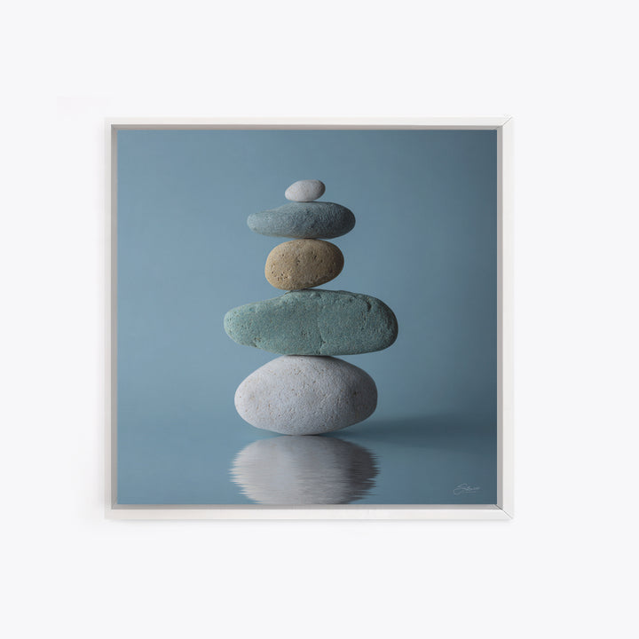 Balanced Stones Beside Calm Water Framed Canvas Print, Yoga Studio Art, Art Nouveau Decor, Yoga Studio Decor, Fine Art, Balance, YSA-1x1-52