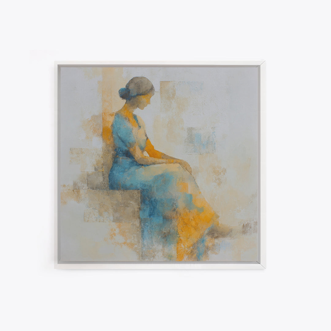 Soft Watercolor Aura Around Seated Figure Framed Canvas Print, Yoga Studio Art, Feminine Wall Art, Yoga Studio Decor, Balance, YSA-1x1-71