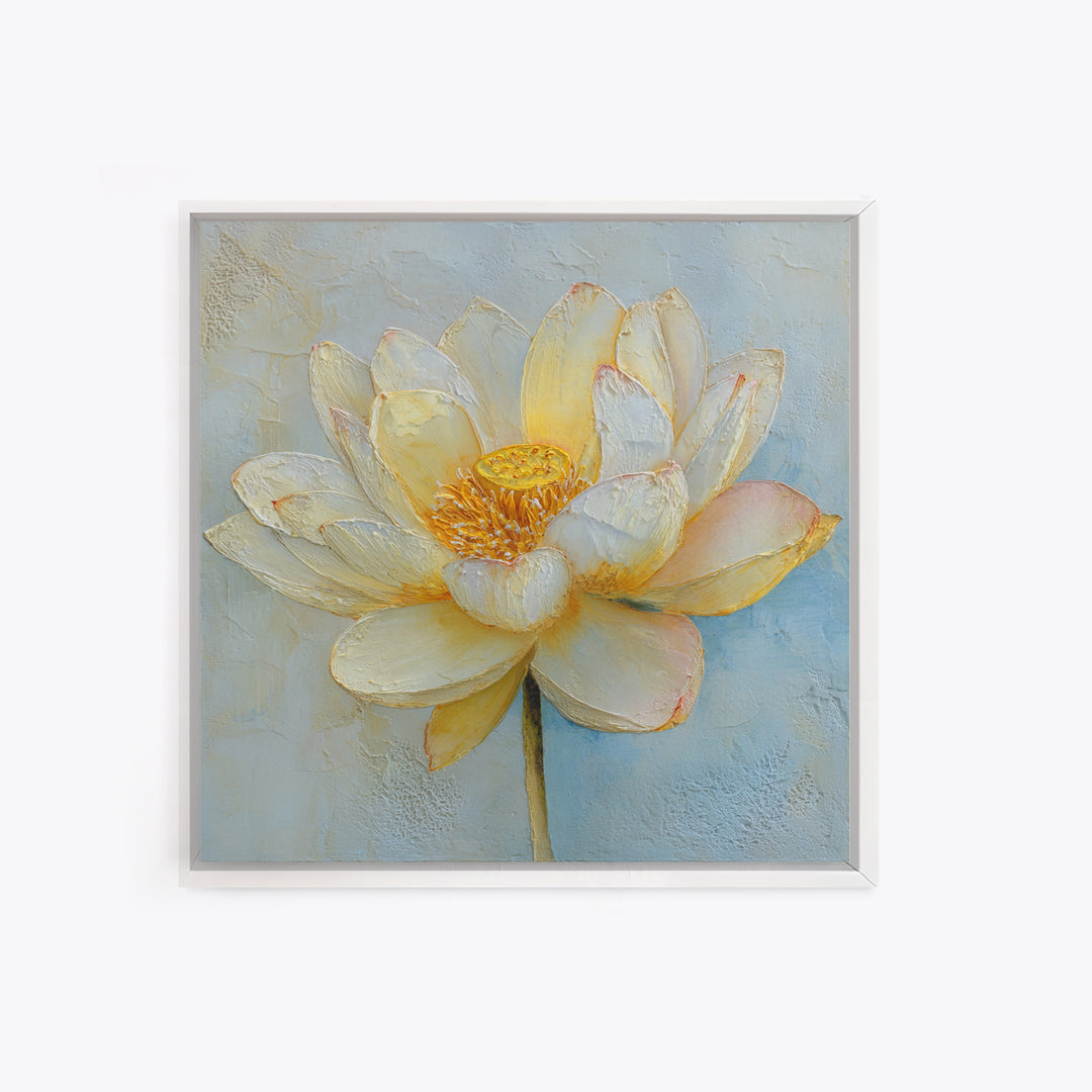 Lotus Flower with Soft Golden Glow Canvas Print, Yoga Studio Art, Neutral Decor, Yoga Studio Decor, Fine Art, Balance, YSA-1x1-75