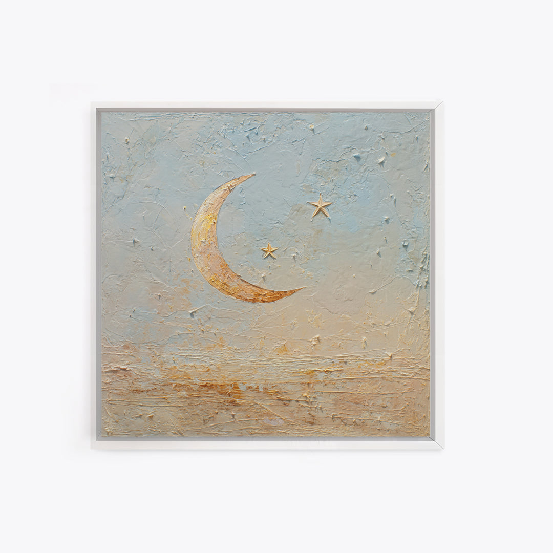 Crescent Moon and Stars Canvas Print, Yoga Studio Art, Southwest Decor, Yoga Studio Decor, Fine Art, Balance, Textured Painting, YSA-1x1-90