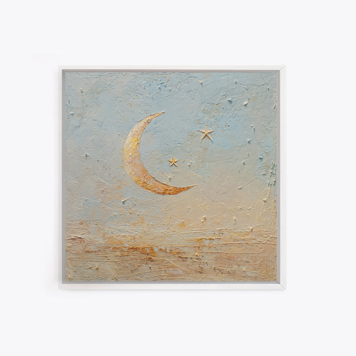 Crescent Moon and Stars Canvas Print, Yoga Studio Art, Southwest Decor, Yoga Studio Decor, Fine Art, Balance, Textured Painting, YSA-1x1-90