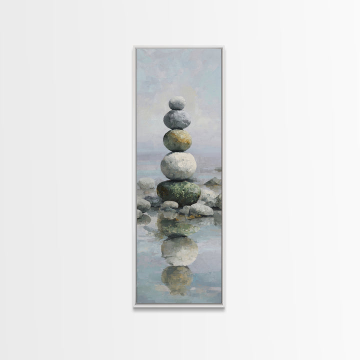 Balanced Stones Beside Calm Water Canvas Print, Yoga Studio Art, Yoga, Yoga Studio Decor, Fine Art, Balance, Nature Prints, YSA-1x3-40
