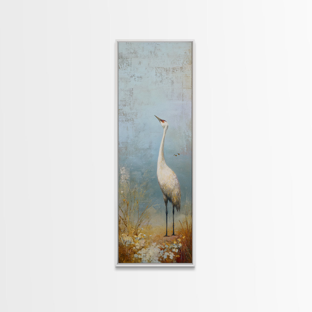White Crane in Misty Morning Framed Canvas Print, Yoga Studio Art, Black and White Art, Yoga Studio Decor, Fine Art, Balance, YSA-1x3-75