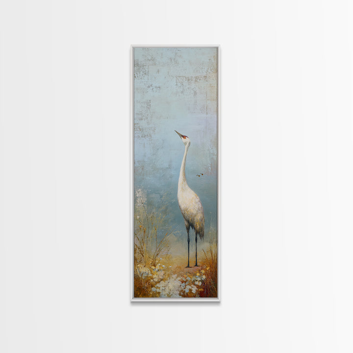 White Crane in Misty Morning Framed Canvas Print, Yoga Studio Art, Black and White Art, Yoga Studio Decor, Fine Art, Balance, YSA-1x3-75