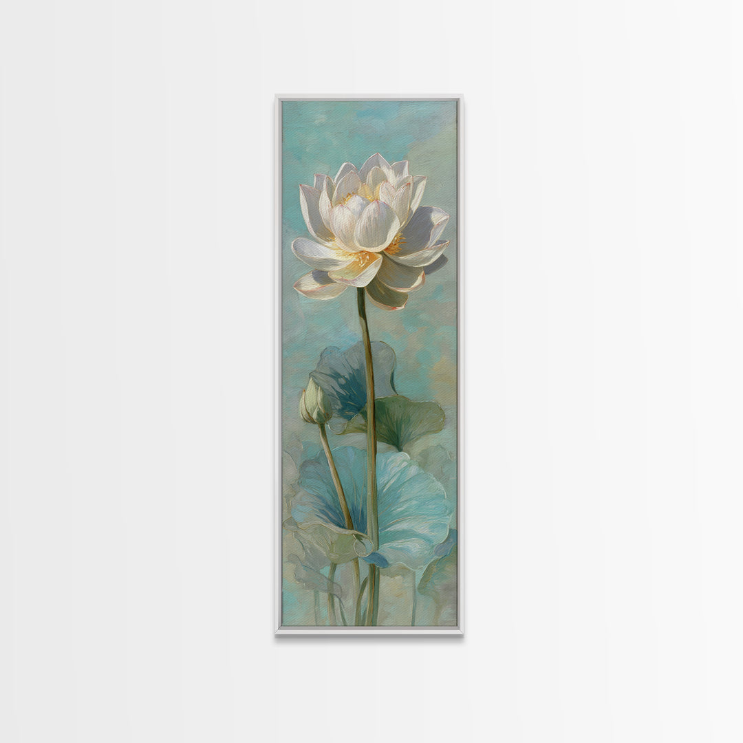 Lotus Flower with Soft Golden Glow Framed Canvas Print, Yoga Studio Art, Zen Wall Art, Yoga Studio Decor, Fine Art, Balance, YSA-1x3-87