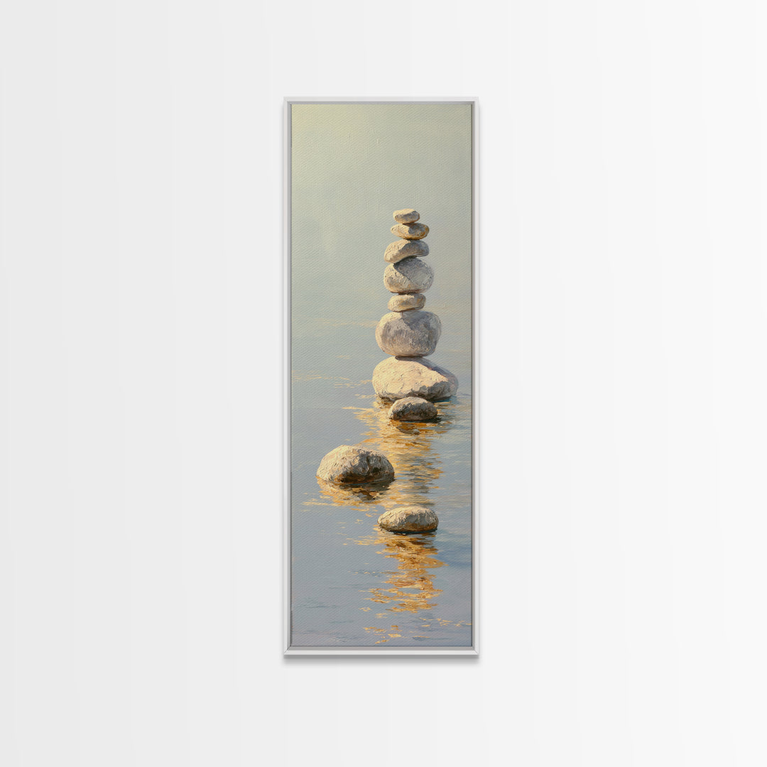 Balanced Stones Beside Calm Water Canvas Print, Yoga Studio Art, Wall Art Printable, Yoga Studio Decor, Fine Art, Balance, YSA-1x3-88