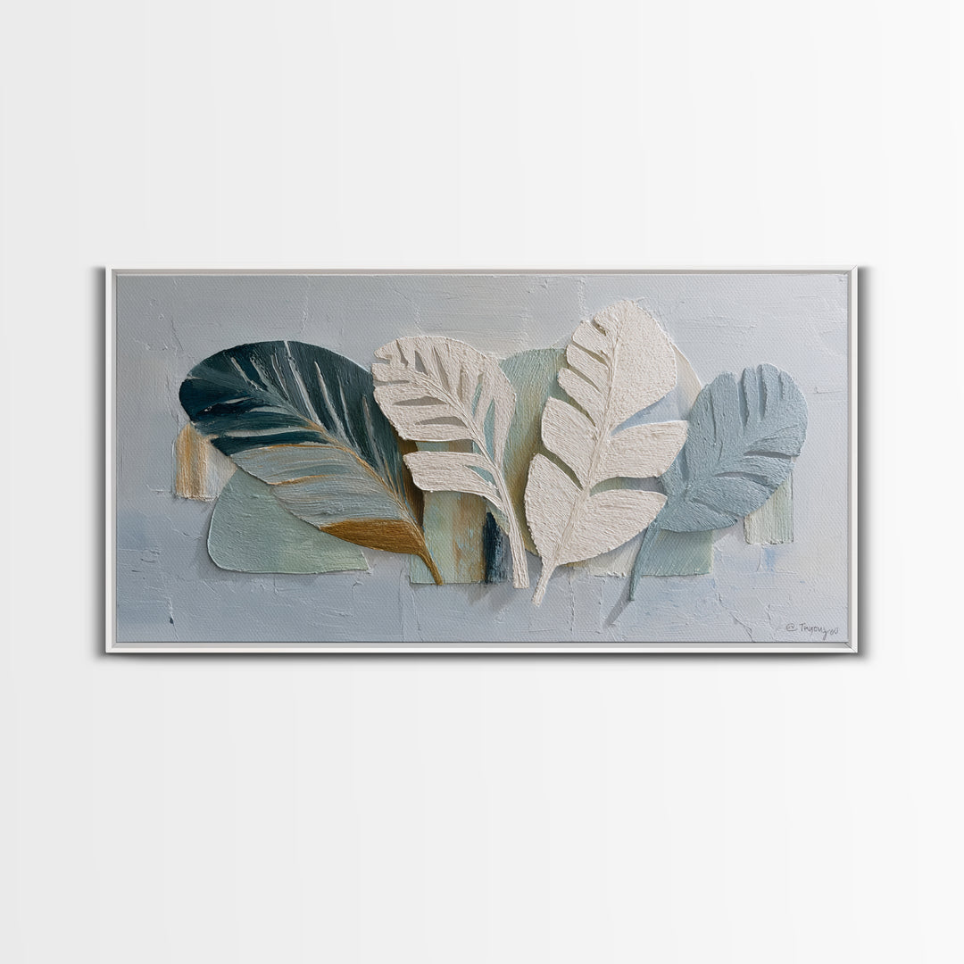 Gentle Palm Leaf Shadow on Plaster Framed Canvas Print, Yoga Studio Art, Fine Art Print, Yoga Studio Decor, Fine Art, Balance, YSA-2x1-20