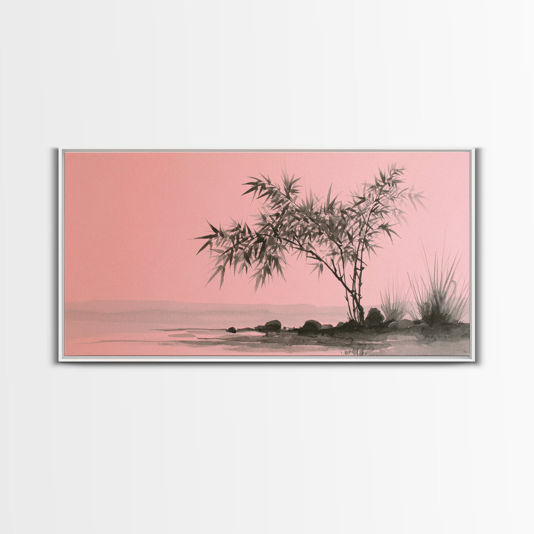 Bamboo and Mist Ink Wash Composition Canvas Print, Yoga Studio Art, Contemporary Art, Yoga Studio Decor, Fine Art, Balance, YSA-2x1-54