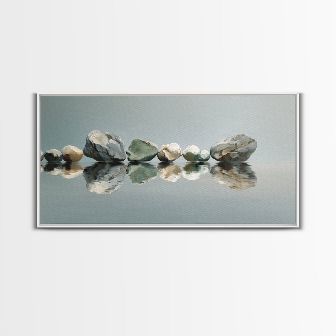 Sunrise Mountain Lake Reflection Canvas Print, Yoga Studio Art, Living Room Decor, Yoga Studio Decor, Oil Painting, Balance, YSA-2x1-64