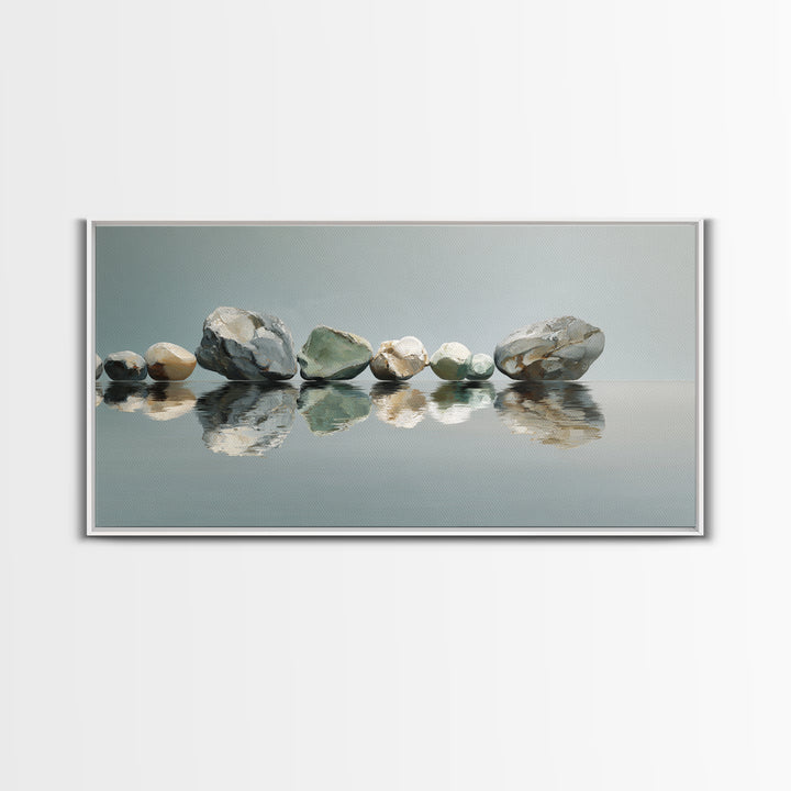 Sunrise Mountain Lake Reflection Canvas Print, Yoga Studio Art, Living Room Decor, Yoga Studio Decor, Oil Painting, Balance, YSA-2x1-64