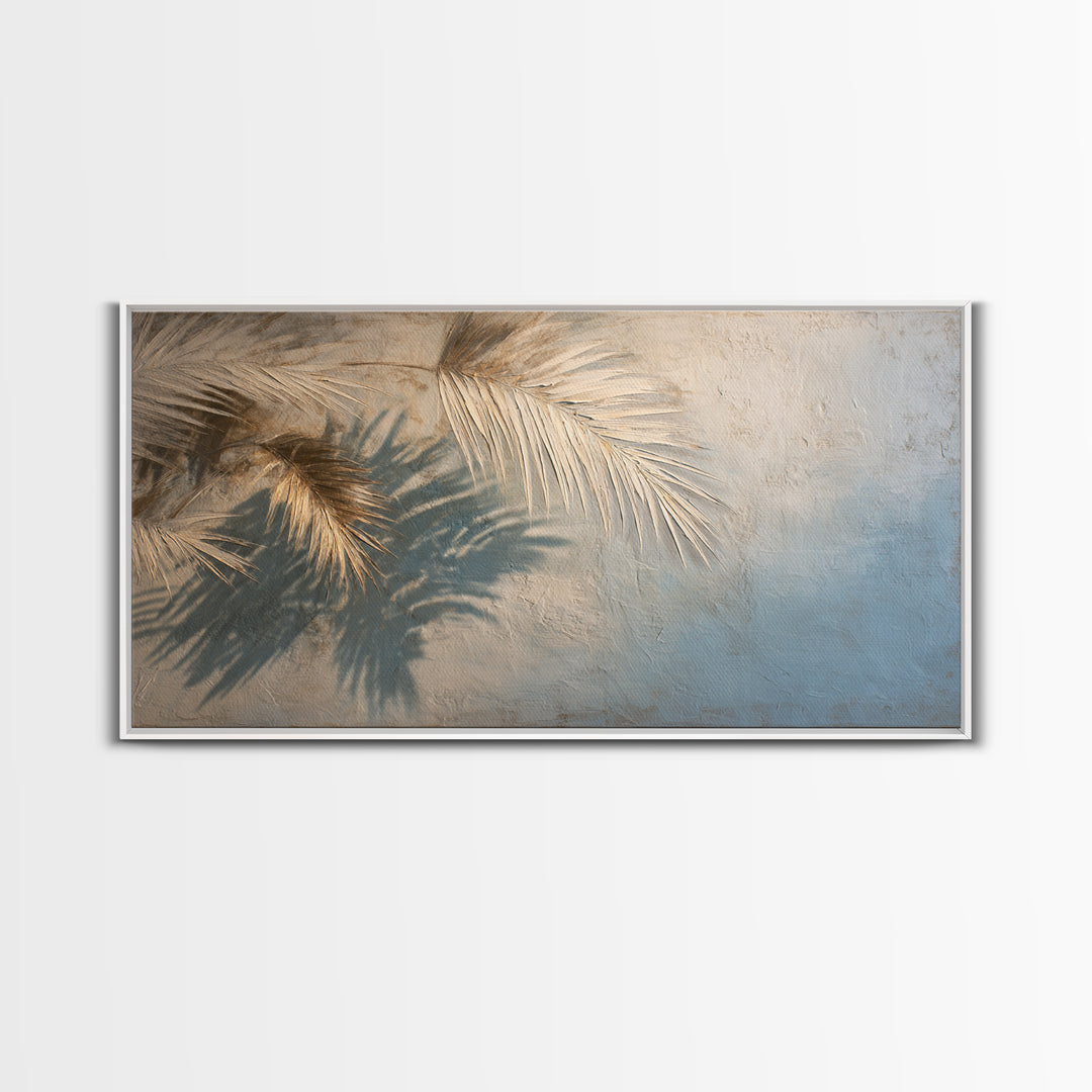 Gentle Palm Leaf Shadow on Plaster Canvas Print, Yoga Studio Art, Wall Art Print, Yoga Studio Decor, Watercolor Art, Balance, YSA-2x1-68