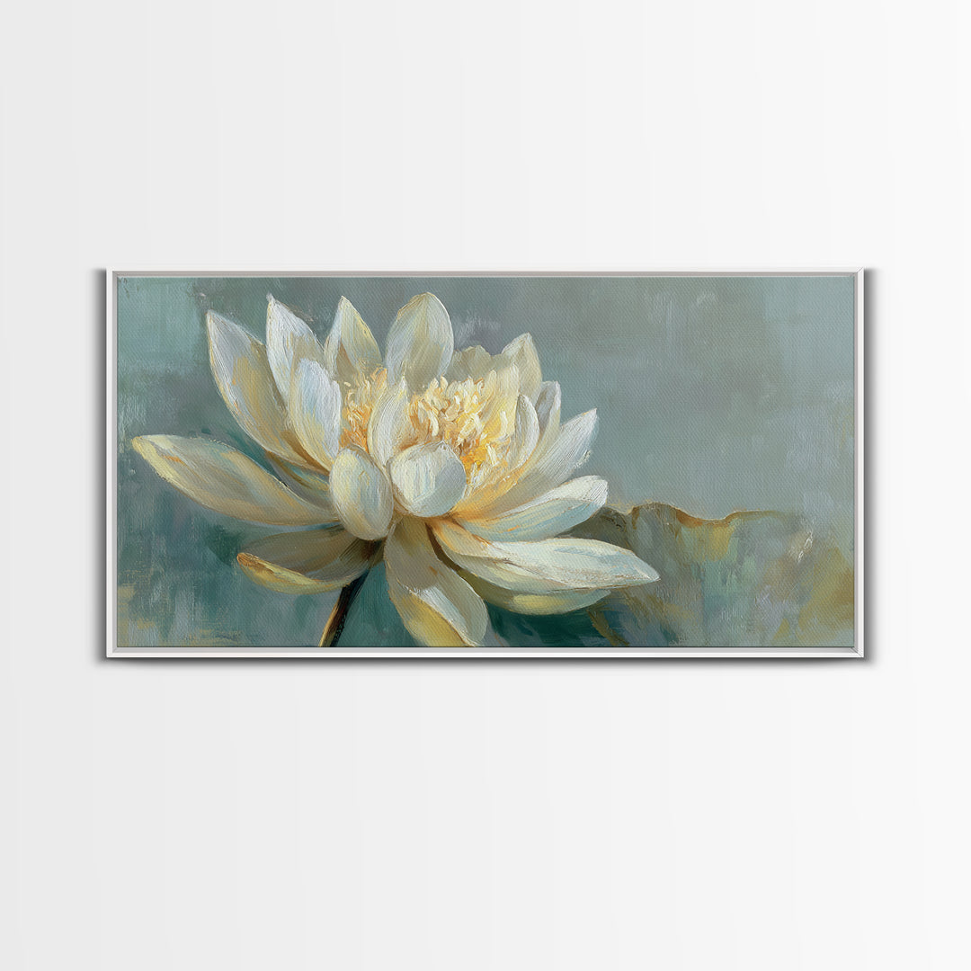 Lotus Flower with Soft Golden Glow Canvas Print, Yoga Studio Art, Minimalist Art, Yoga Studio Decor, Fine Art, Balance, YSA-2x1-71