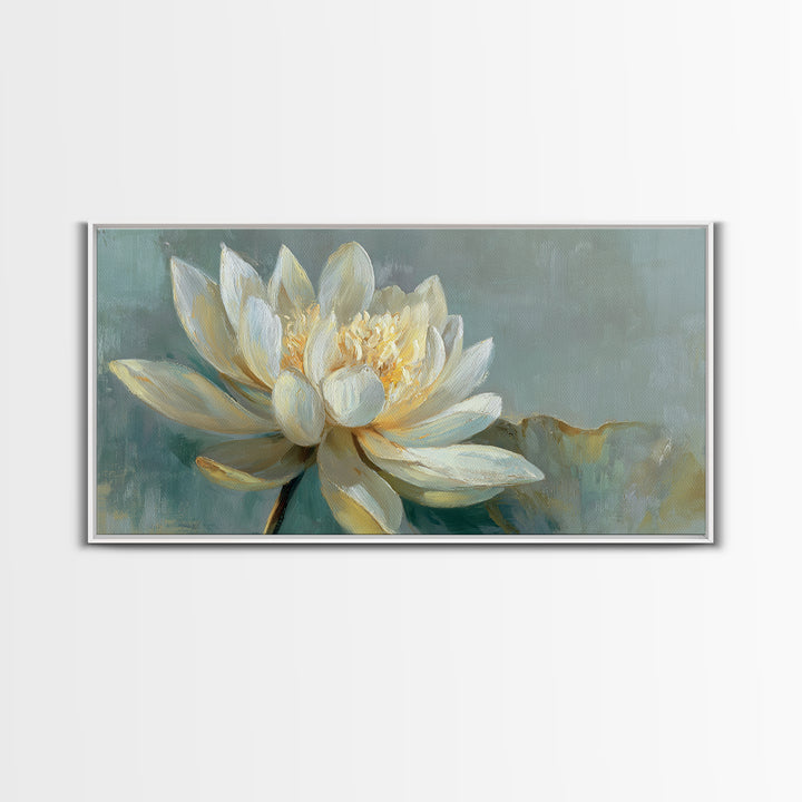 Lotus Flower with Soft Golden Glow Canvas Print, Yoga Studio Art, Minimalist Art, Yoga Studio Decor, Fine Art, Balance, YSA-2x1-71