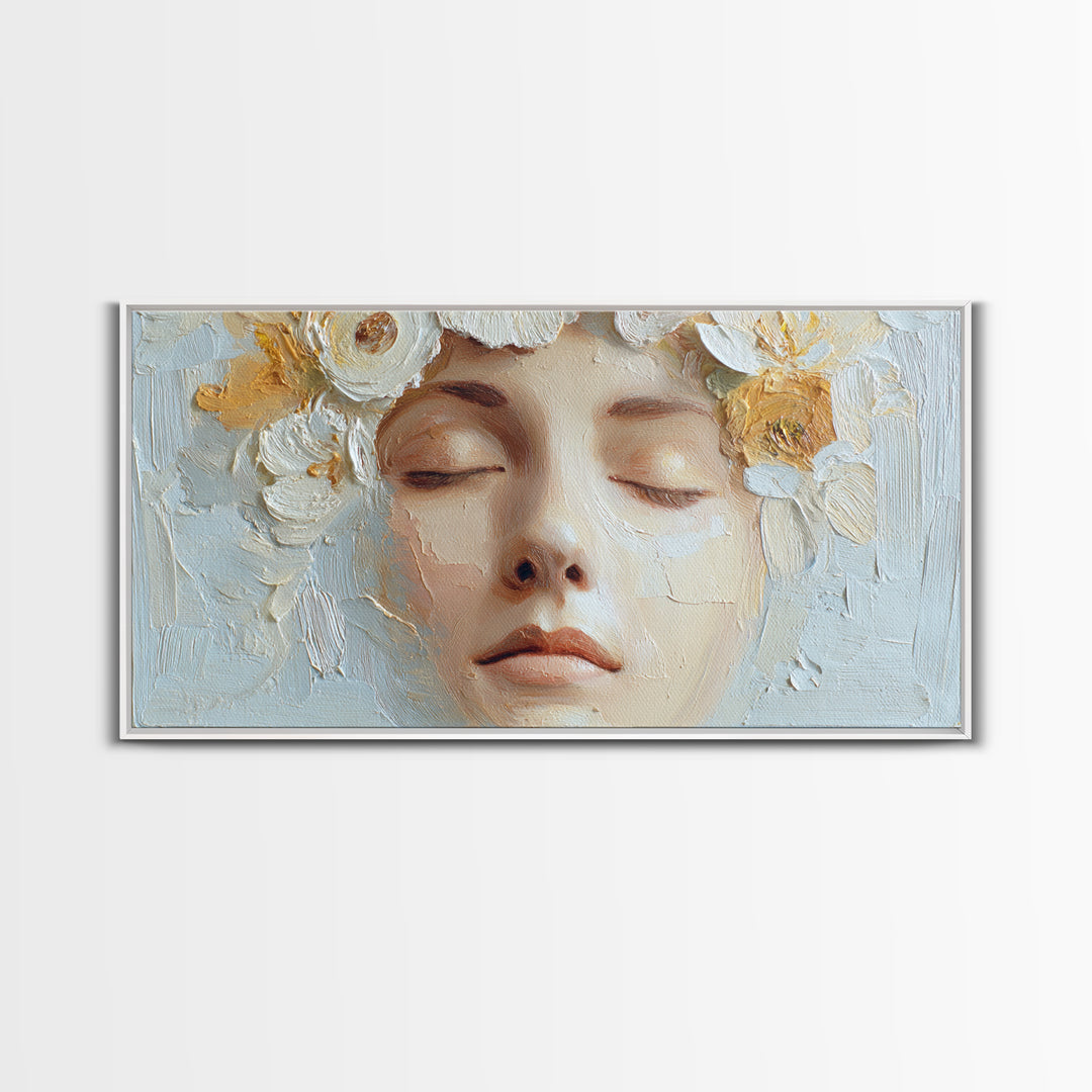Closed Eye Face Framed Canvas Print, Yoga Studio Art, Yoga Studio Decor, Watercolor Art, Balance, Bedroom Wall Art, YSA-2x1-9