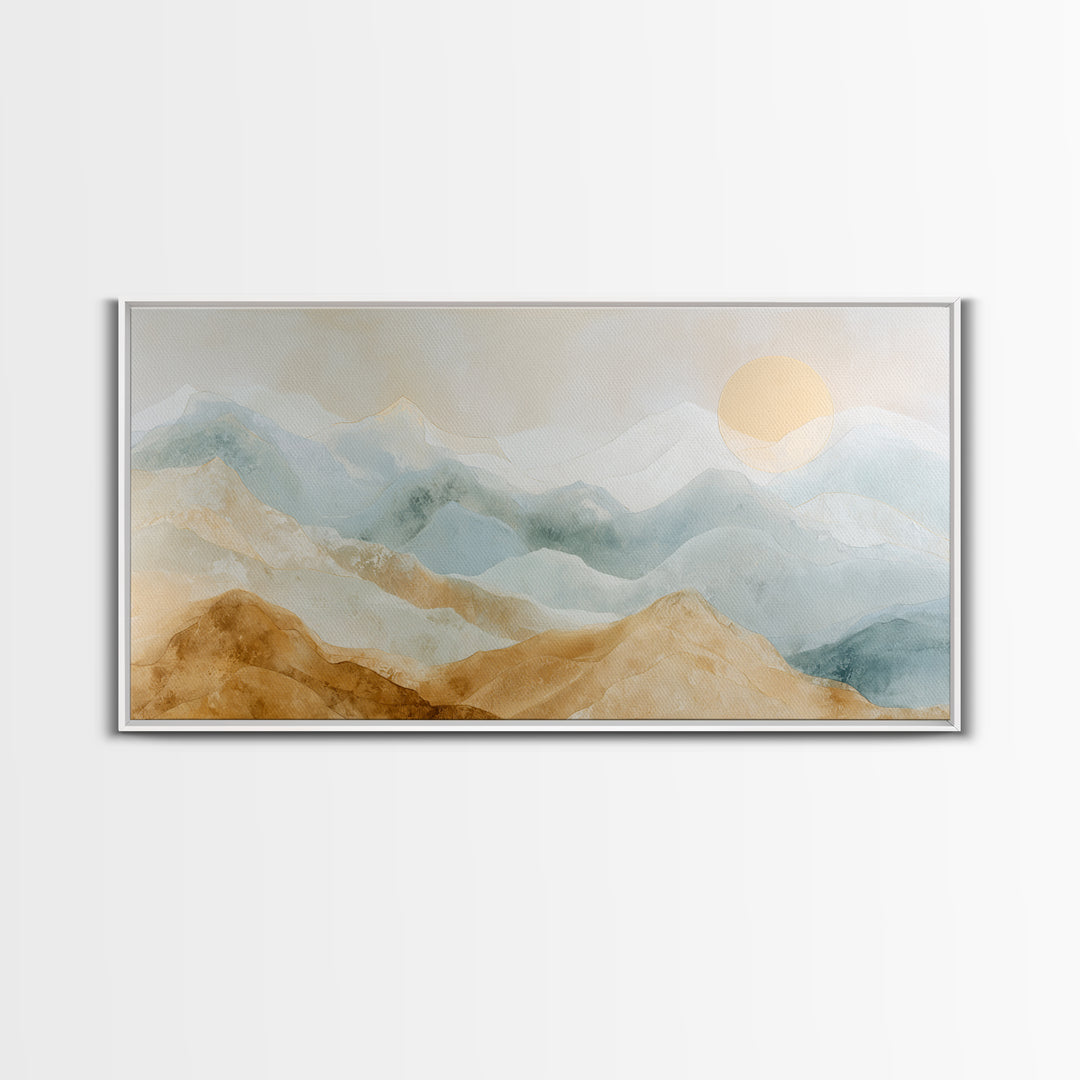 Moon Phase Arc Above Mountain Silhouette Framed Canvas Print, Yoga Studio Art, Metal Wall Decor, Yoga Studio Decor, Balance, YSA-2x1-97