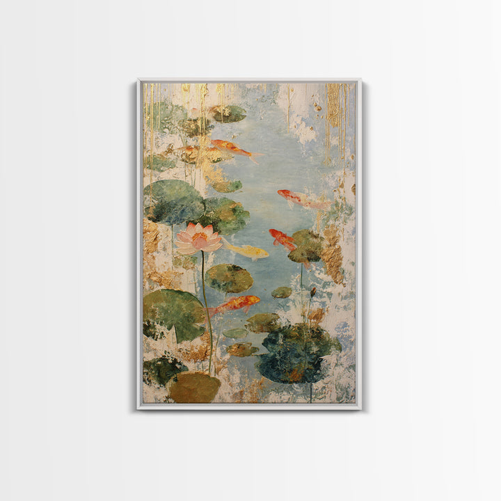 Lotus and Koi Water Scene Framed Canvas Print, Yoga Studio Art, Yoga, Yoga Studio Decor, Fine Art, Balance, Nature Prints, YSA-2x3-78