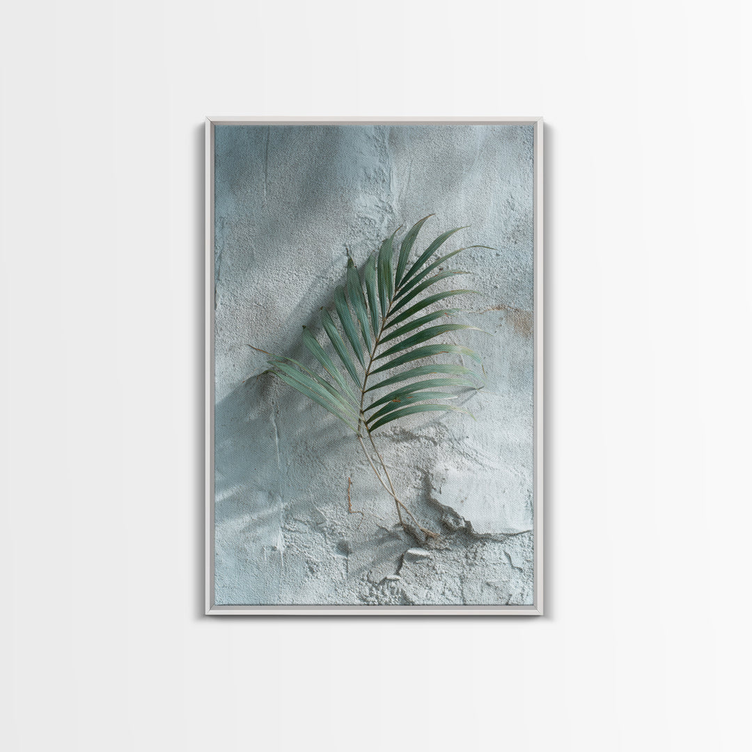 Gentle Palm Leaf Shadow on Plaster Framed Canvas Print, Yoga Studio Art, Yoga Gift, Yoga Studio Decor, Watercolor Art, Balance, YSA-2x3-8