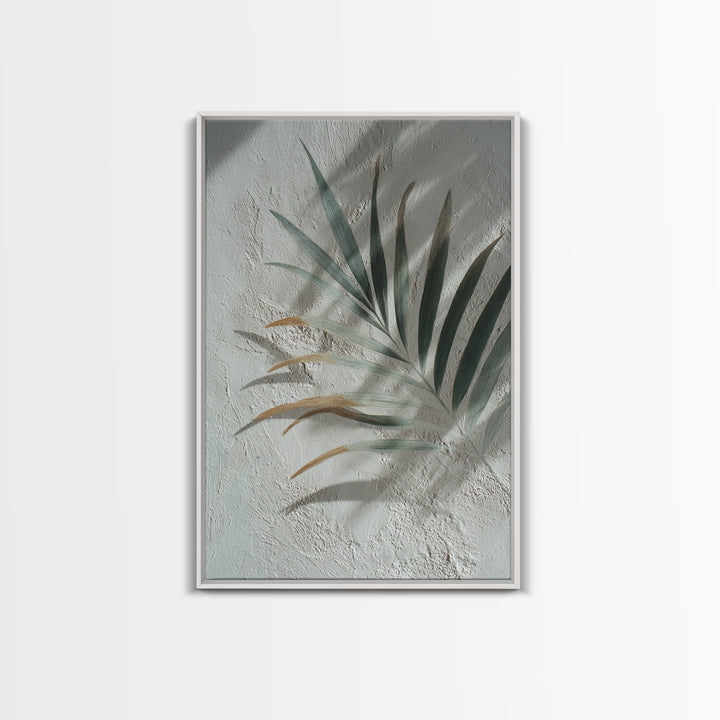 Gentle Palm Leaf Shadow on Plaster Framed Canvas Print, Yoga Studio Art, Yoga Studio Decor, Watercolor Art, Balance, YSA-2x3-80