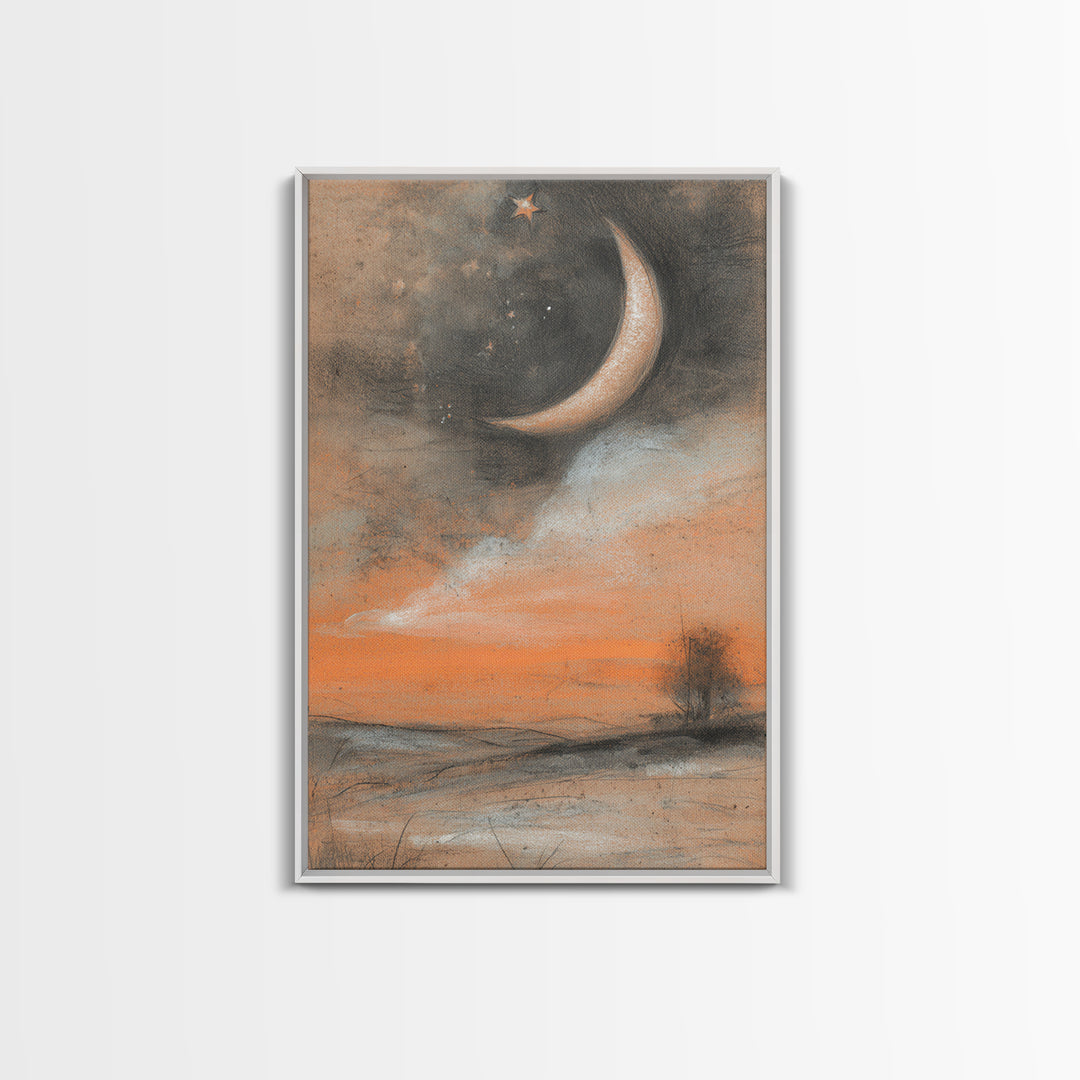 Crescent Moon and Stars Framed Canvas Print, Yoga Studio Art, Printable Wall Art, Yoga Studio Decor, Watercolor Art, Balance, YSA-2x3-98
