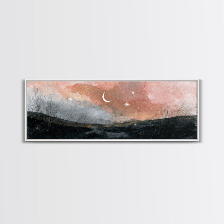 Crescent Moon and Stars Framed Canvas Print, Yoga Studio Art, Home Decor, Yoga Studio Decor, Fine Art, Balance, Custom Wall Art, YSA-3x1-10
