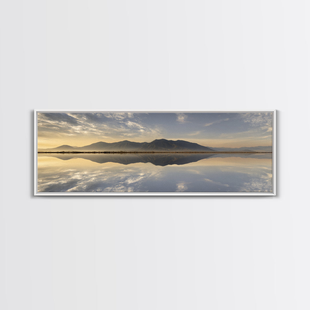 Sunrise Mountain Lake Reflection Framed Canvas Print, Yoga Studio Art, Zen Wall Art, Yoga Studio Decor, Watercolor Art, Balance, YSA-3x1-12