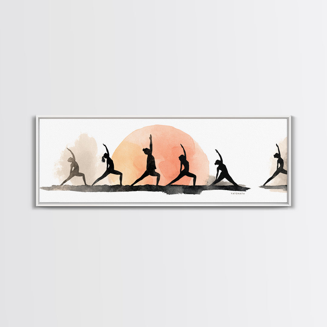 Sun Salutation Silhouette Sequence Without Text Canvas Print, Yoga Studio Art, Luxury Decor, Yoga Studio Decor, Balance, YSA-3x1-48