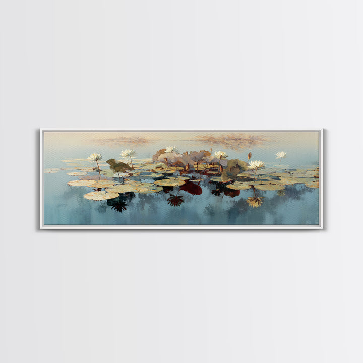Lotus and Koi Water Scene Canvas Print, Yoga Studio Art, Gallery Decor, Yoga Studio Decor, Oil Painting, Balance, YSA-3x1-62