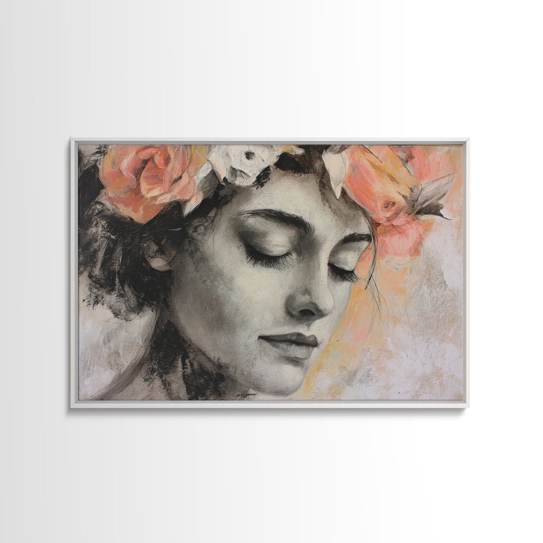 Closed Eye Face Canvas Print, Yoga Studio Art, Nature Prints, Yoga Studio Decor, Watercolor Art, Balance, Boho Wall Hanging, YSA-3x2-17