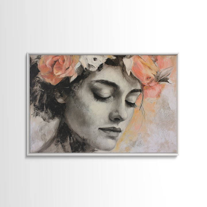 Closed Eye Face Canvas Print, Yoga Studio Art, Nature Prints, Yoga Studio Decor, Watercolor Art, Balance, Boho Wall Hanging, YSA-3x2-17