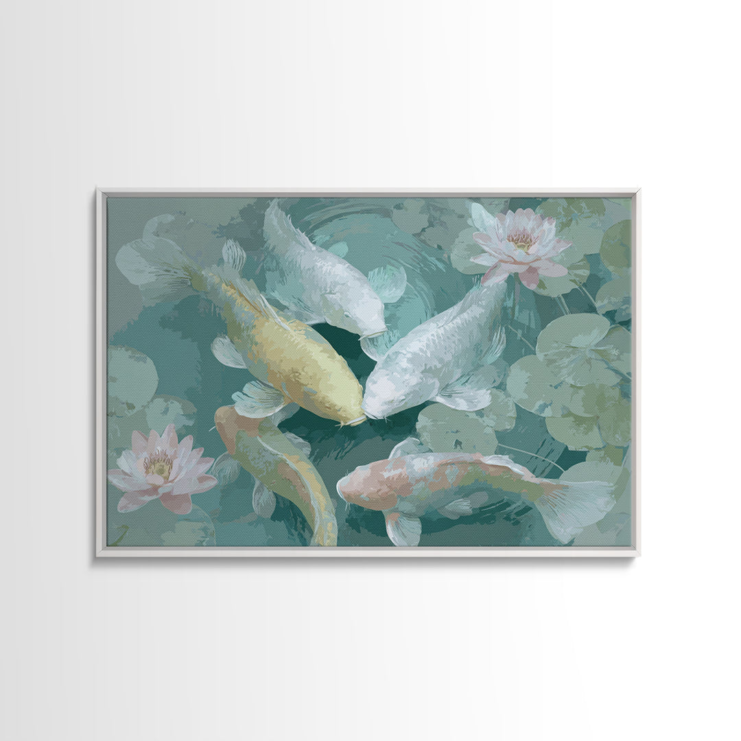 Lotus and Koi Water Scene Framed Canvas Print, Yoga Studio Art, Yoga, Yoga Studio Decor, Fine Art, Balance, Nature Prints, YSA-3x2-2