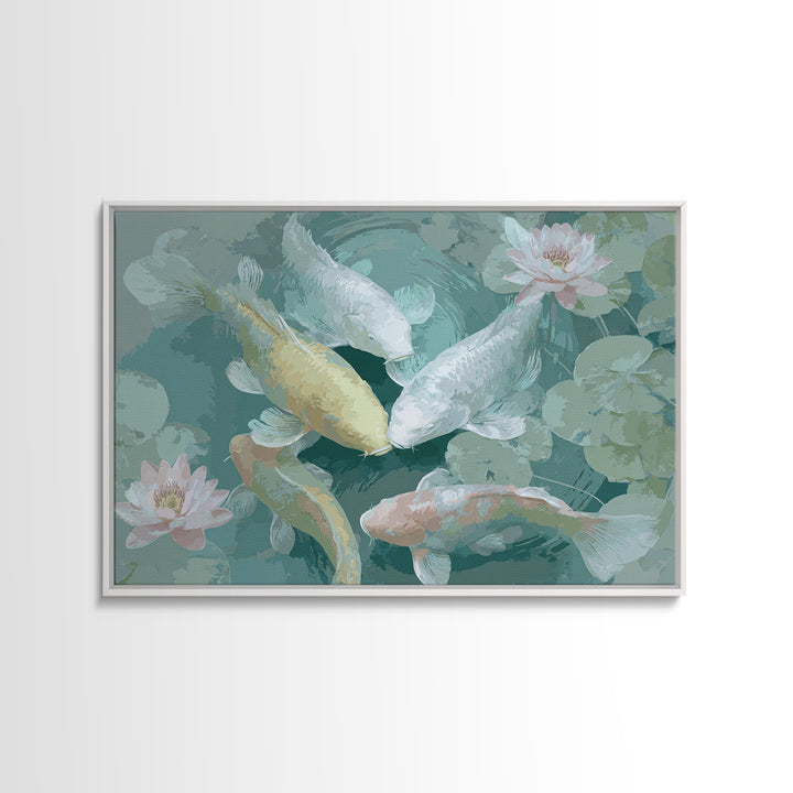 Lotus and Koi Water Scene Framed Canvas Print, Yoga Studio Art, Yoga, Yoga Studio Decor, Fine Art, Balance, Nature Prints, YSA-3x2-2