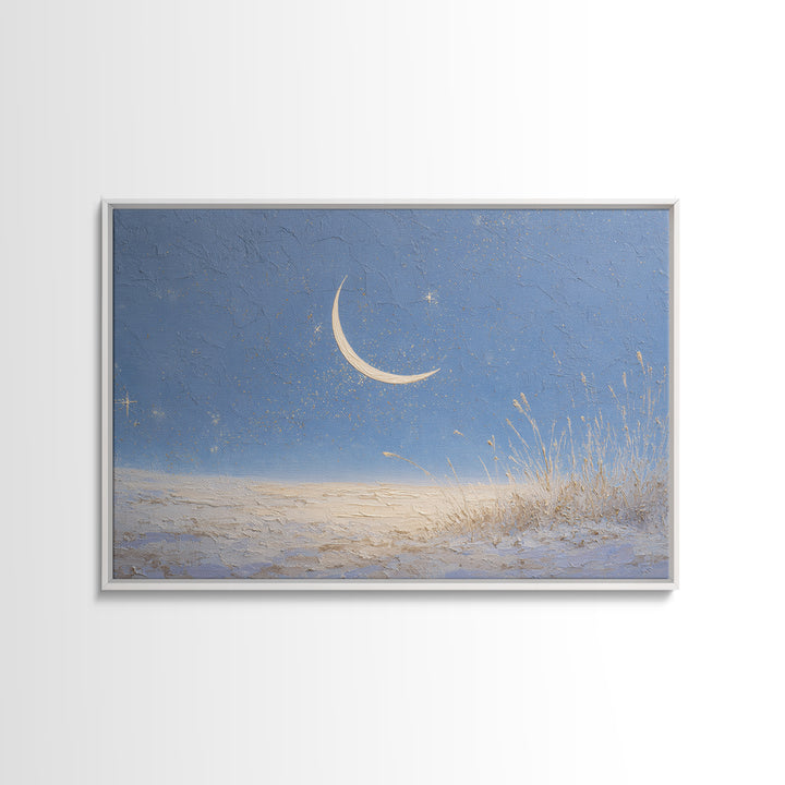 Crescent Moon and Stars Canvas Print, Yoga Studio Art, Living Room Wall Art, Yoga Studio Decor, Oil Painting, Balance, YSA-3x2-22