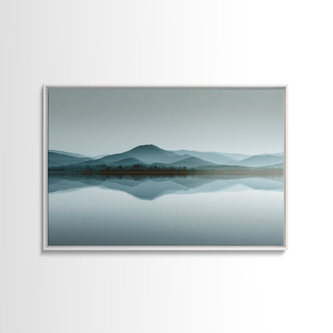 Sunrise Mountain Lake Reflection Framed Canvas Print, Yoga Studio Art, Wall Art Printable, Yoga Studio Decor, Watercolor Art, YSA-3x2-24