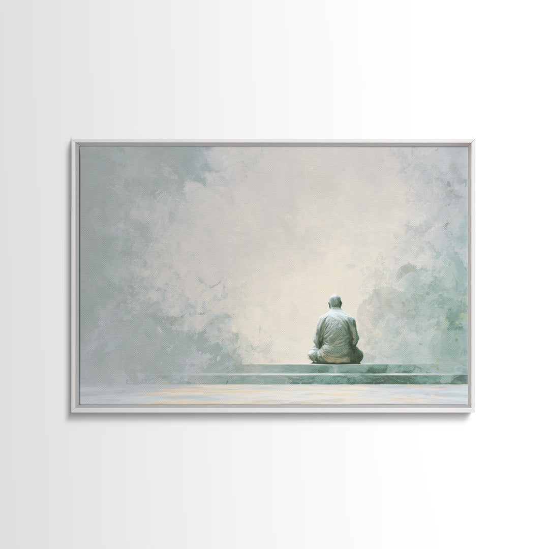 Soft Watercolor Aura Around Seated Figure Framed Canvas Print, Yoga Studio Art, Black Artists, Yoga Studio Decor, Balance, YSA-3x2-27